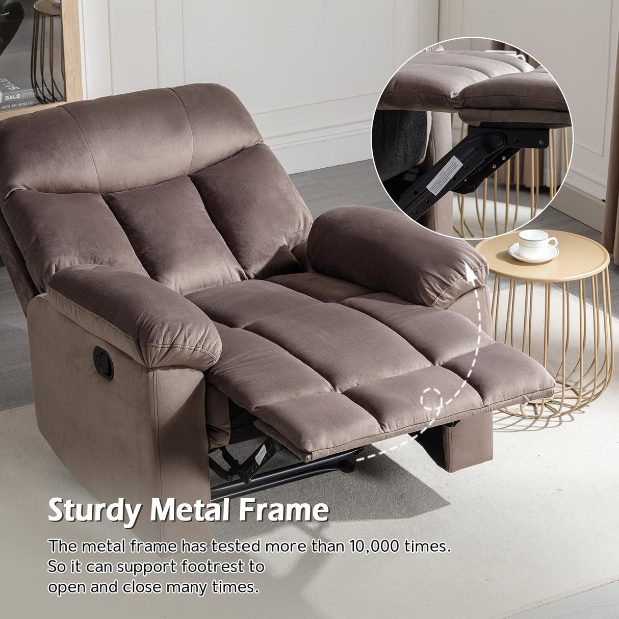 Manual Recliner Chairs, Soft Fabric Reclining Chair with Overstuffed Arm and Back,