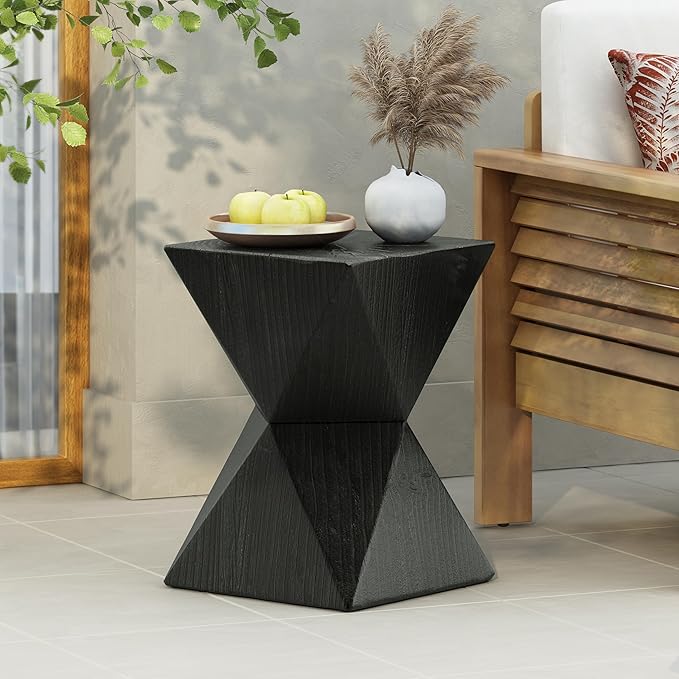 Outdoor Semicircle Concrete Accent End Side Table Patio Coffeetable for Backyard