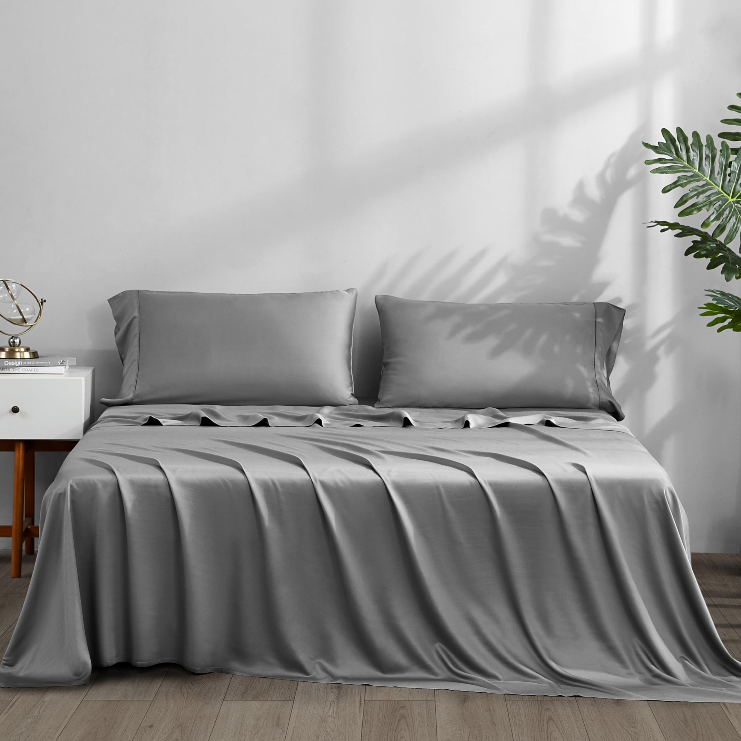 Cooling Sheets King Size Grey - Viscose Made from Bamboo, Luxury Hotel Sheet Set