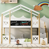 with Stairs,Twin Over Twin Bunk Bed with 2 Blackboard and Storage Shelves,Wood