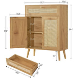 Storage Cabinet, Rattan Cabinet with Adjustable Shelf & Large Drawer, Accent Cabinet