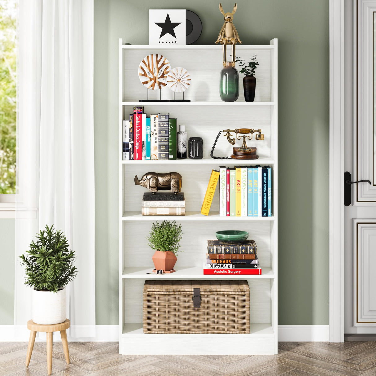 72-inch Tall Bookcase, Modern 6-Tier White Library Bookshelf with Storage Shelves, Large Open Bookcases Wood Display Shelving Unit for Bedroom Living Room Office