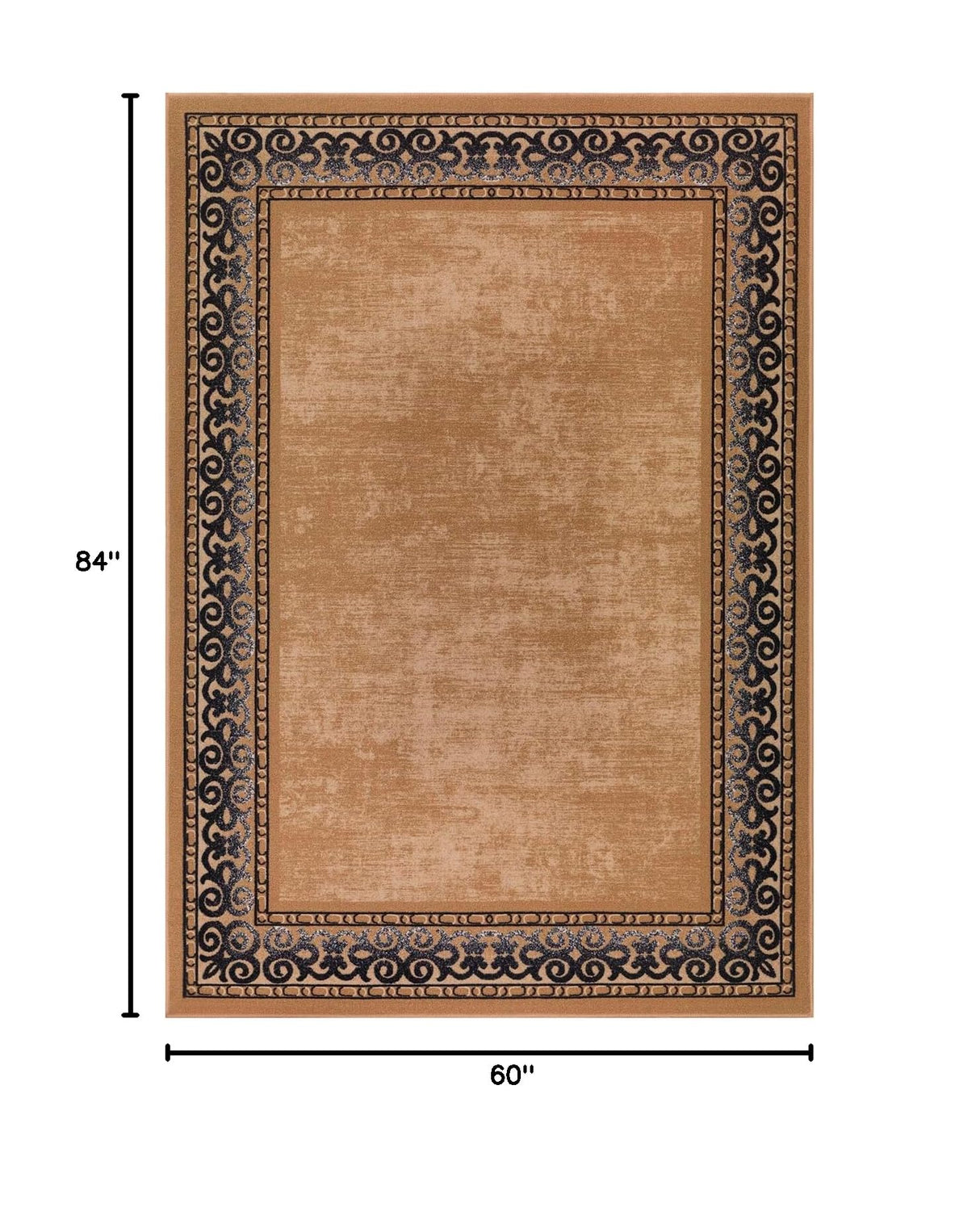 Antep Rugs Alfombras Bordered Modern 5x7 Non-Slip (Non-Skid) Low Pile Rubber Backing Indoor Area Rug (Gold Brown, 5' x 7')