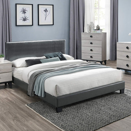 Faux Leather Upholstered Full Size Bed in Grey