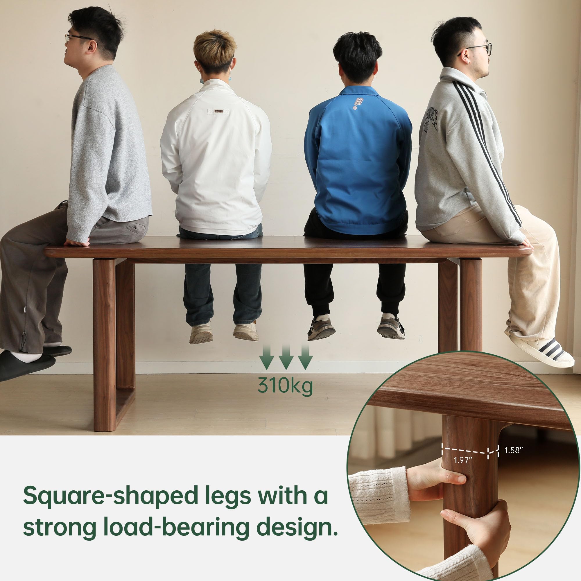 63" Black Walnut Dining Table for 6-8 People