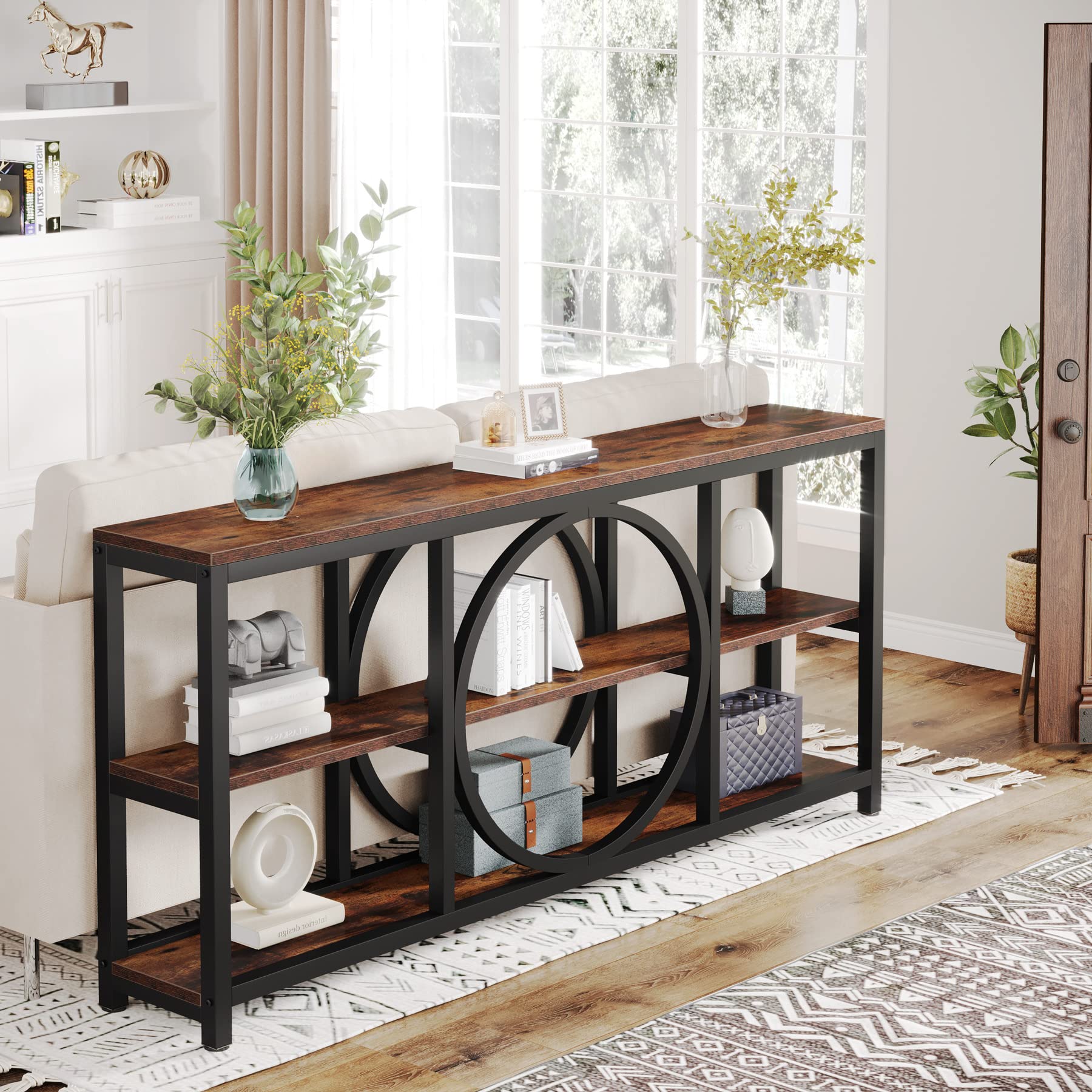 Console Table, Extra Long 70.9 inch Narrow Sofa Tables with 3 Tier Wood Storage Shelves