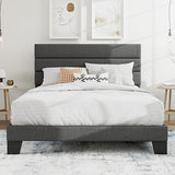 Queen Platform Bed Frame with Upholstered Fabric Headboard, Mattress Foundation