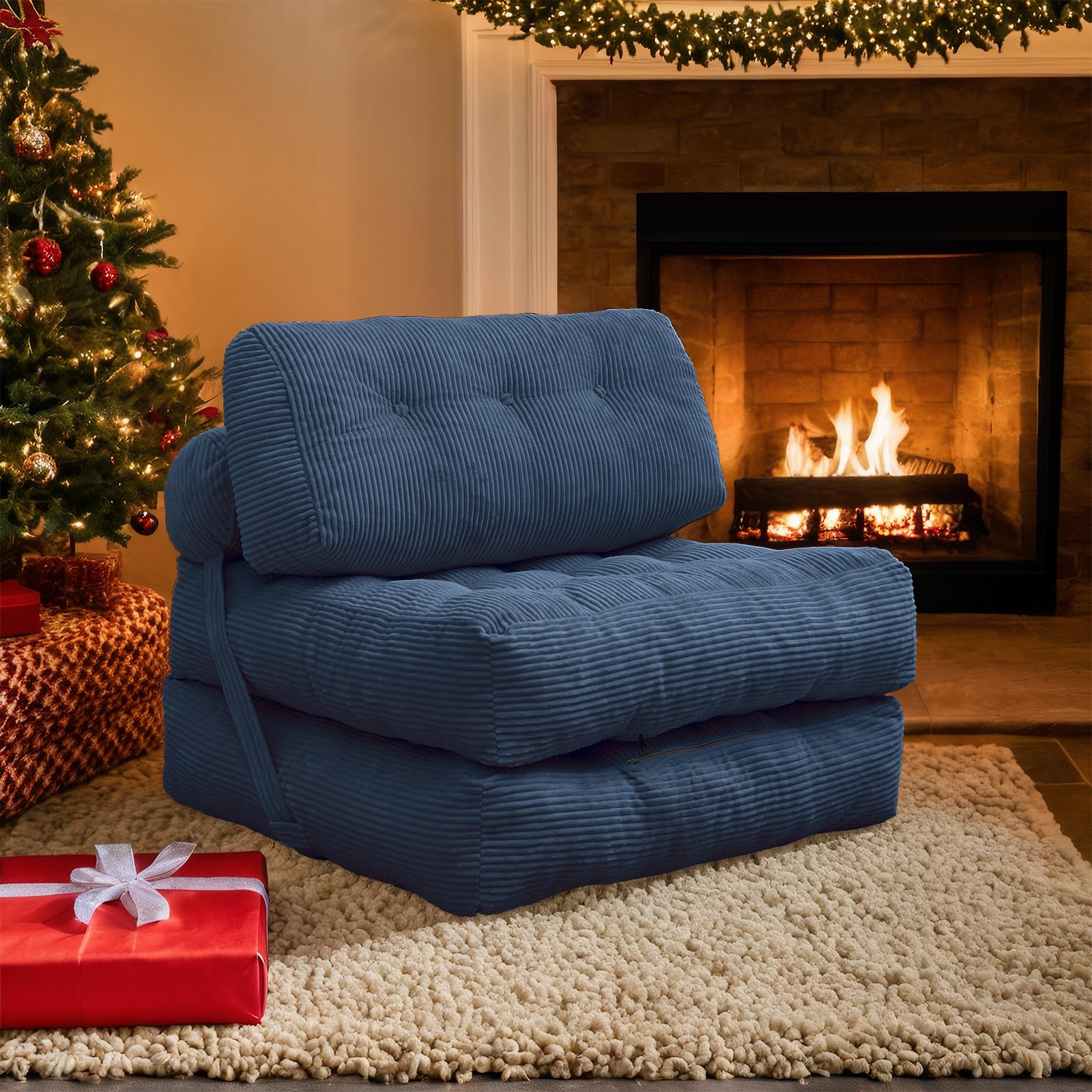 Folding Sofa Bed，Corduroy Futon Sofa Bed, Convertible Sleeper Chair
