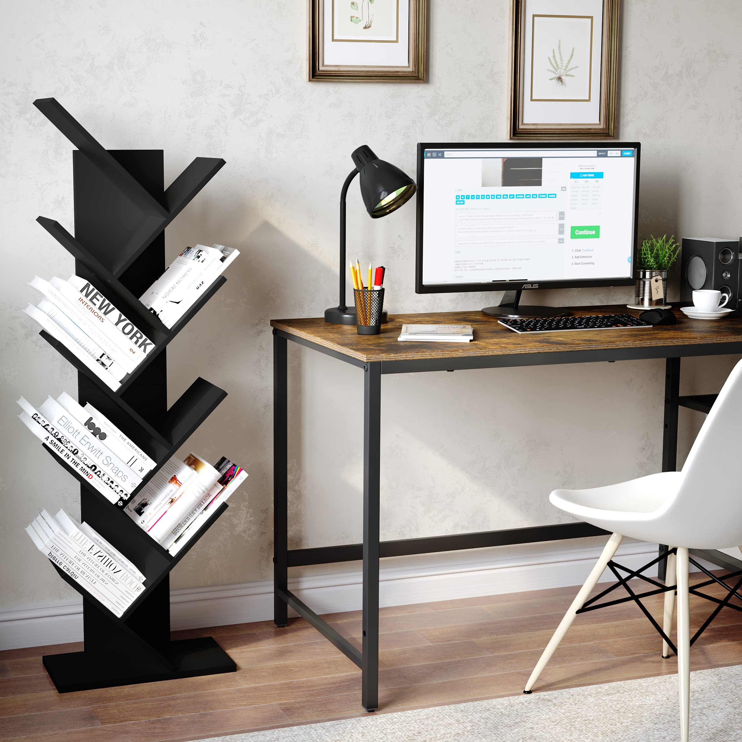 Yusong Tree Bookshelf, Floor Standing Bookcase with Steel Pipe for Living Room Bedroom, Shelves for Home Office (Black2, 9 Tier)