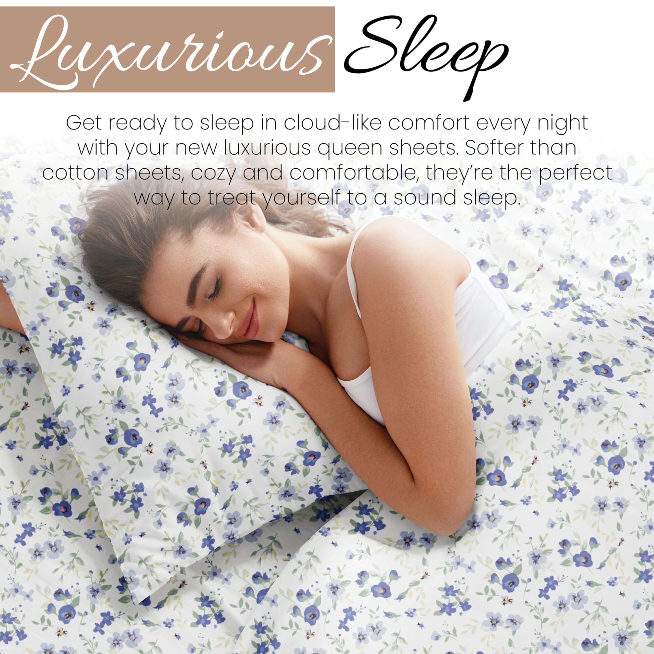 4 Piece Queen Sheet Set (Light Blue Floral) - Sleep Better Than Ever