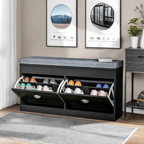 Shoe Bench,Modern Shoe Rack with 2 Separate Cushioned Seats