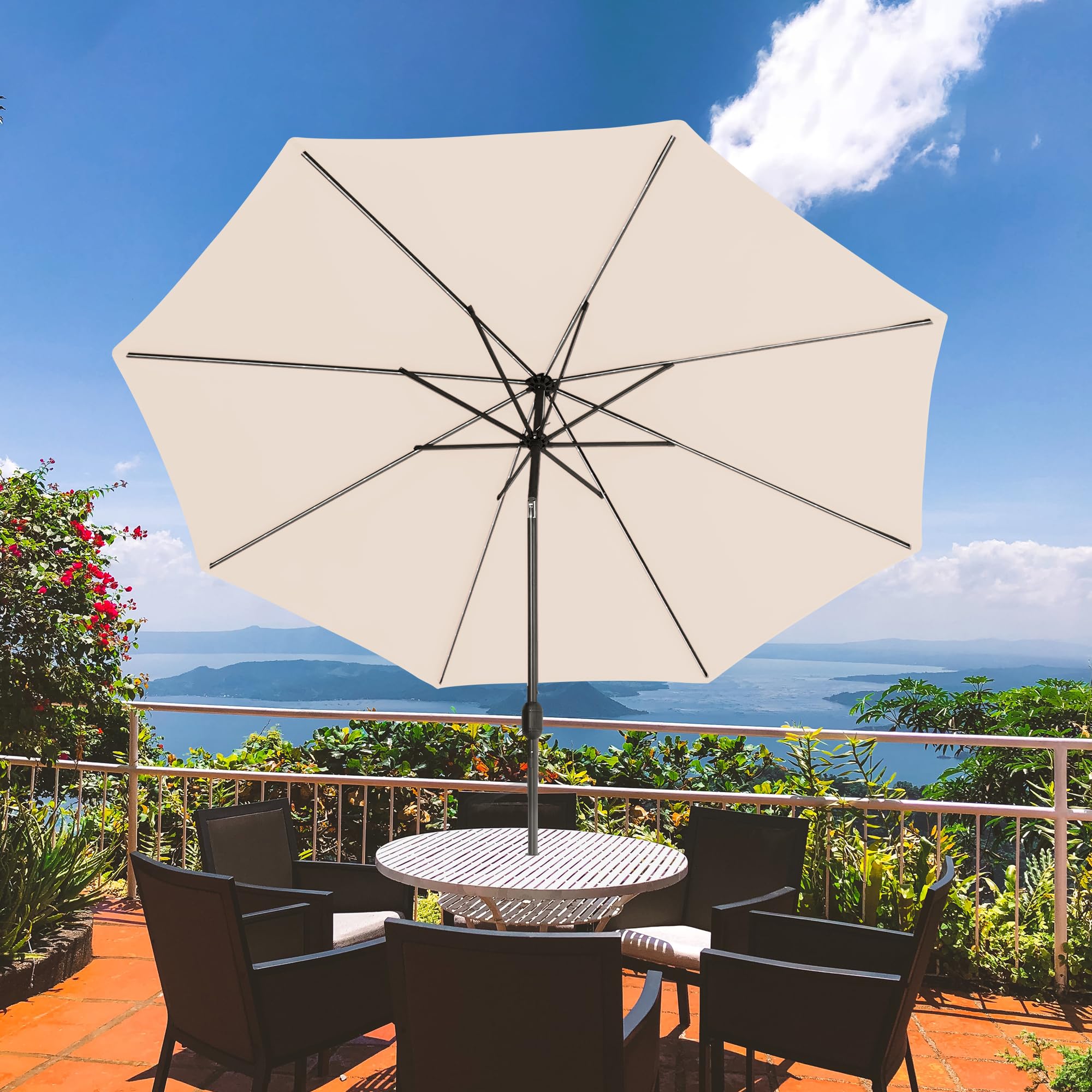 Solar 80 LED 9 ft Patio Umbrella with Sand Bag Umbrella Base