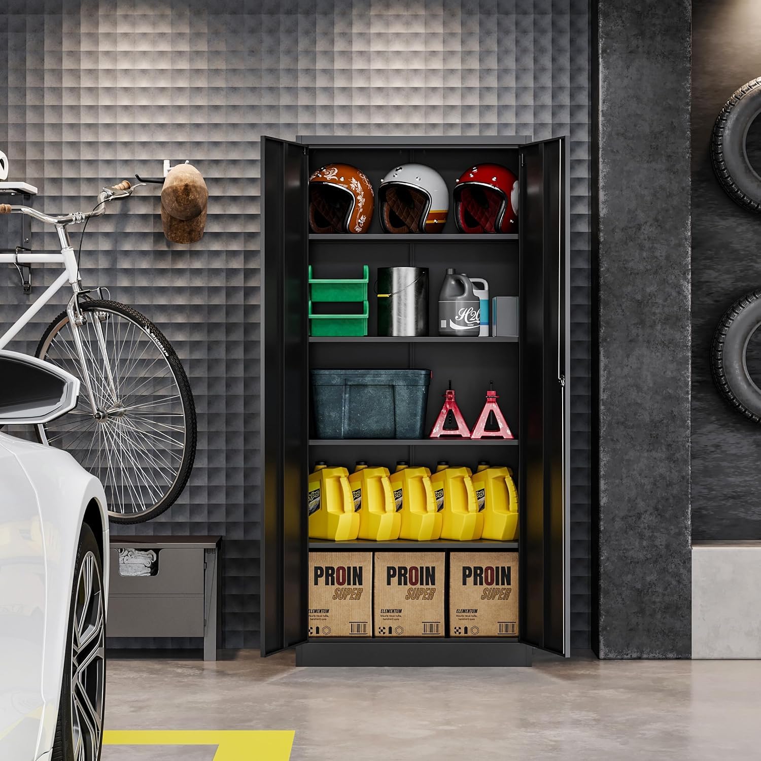 Metal Storage Cabinet with 5 Adjustable Shelves, Pantry Cabinet with 2 doors