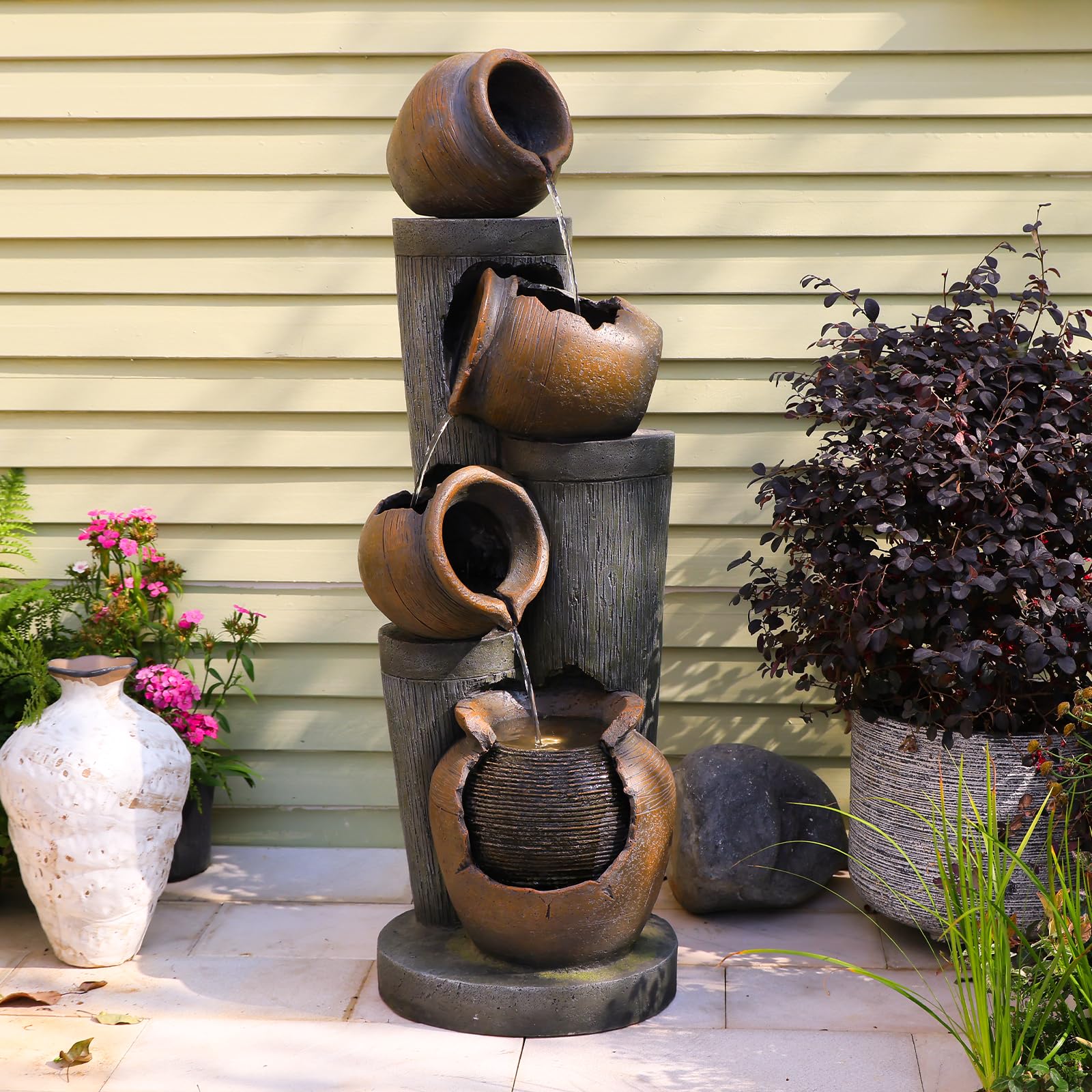 Outdoor Water Fountain - Resin Water Feature for Garden Fountains Waterfall with Pump