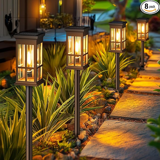Solar Pathway Lights Outdoor, 8 Pack Modern Solar Garden Lights Outdoor Waterproof,