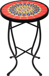 14 Inch Round Side Ceramic Tile Top Indoor and Outdoor Accent Table, Pineapple