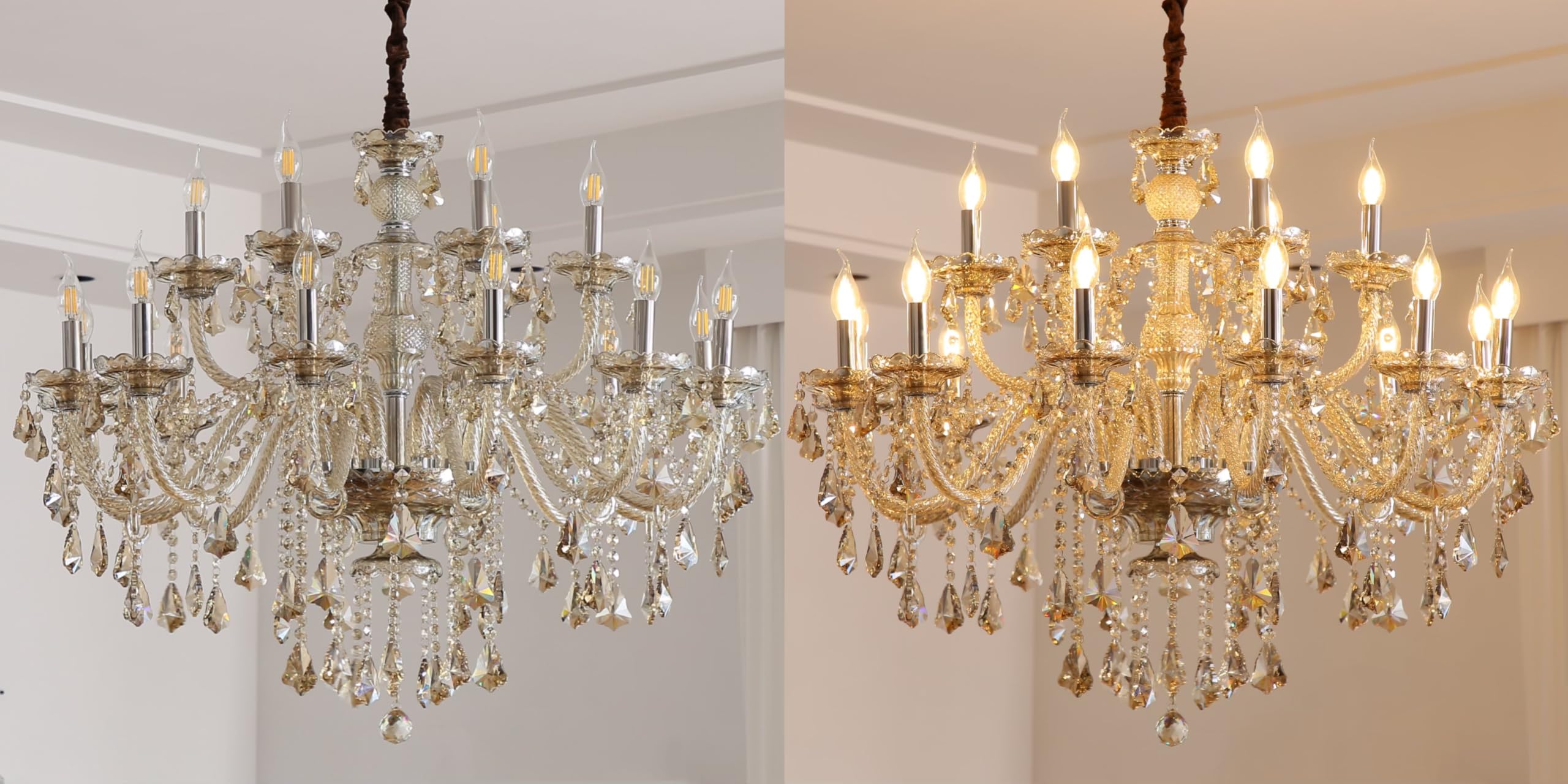 Cognac 18 Lights K9 Crystal Chandelier Modern Luxurious Light Candle Pendant Lamp