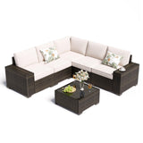 6 Pieces Outdoor Patio Furniture Set, Wicker Conversation Sets with Tea Table