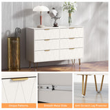 White Chest of Drawers Dresser for Bedroom, Modern Small Dresser with Gold Metal