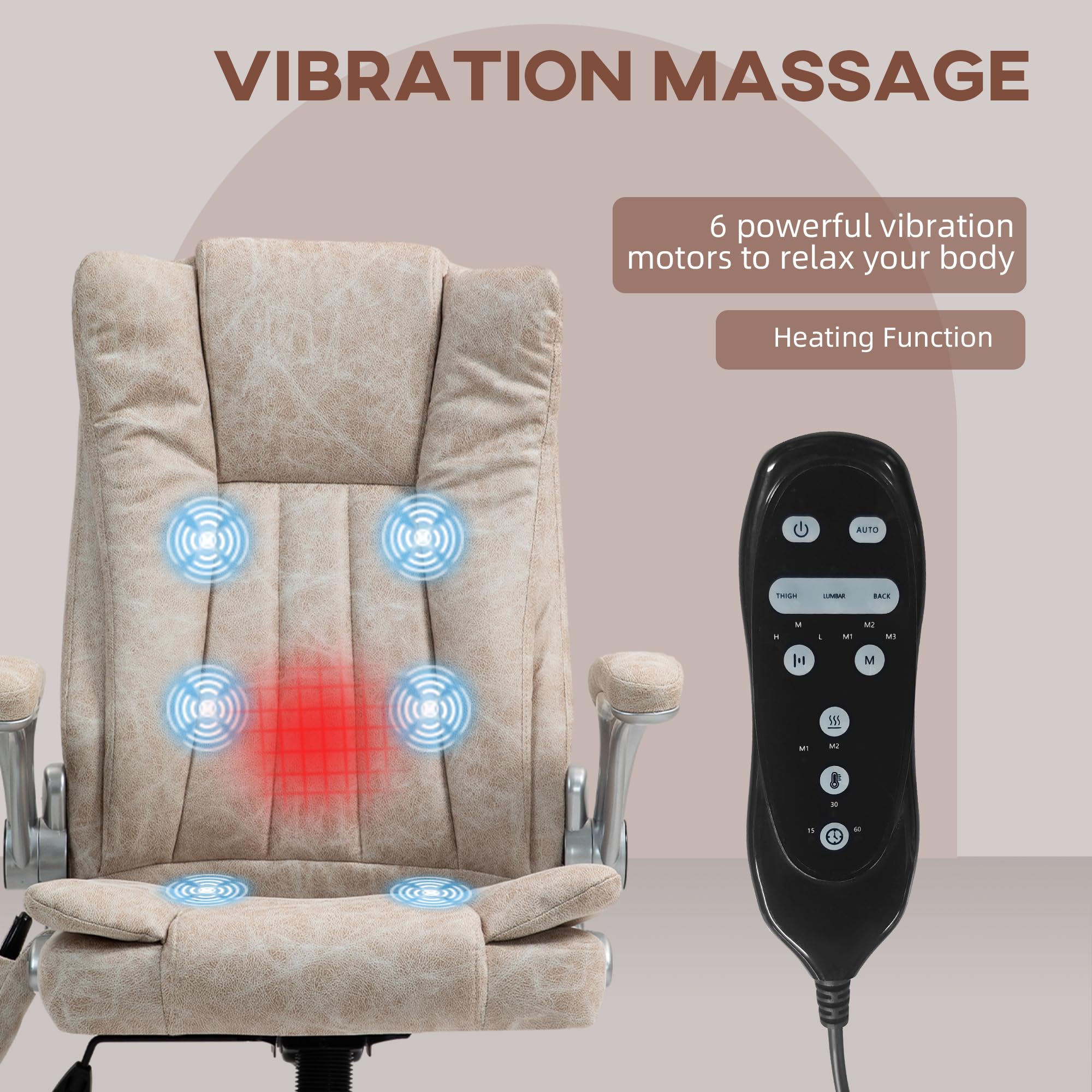 High Back Vibration Massage Office Chair with Heat - Cream White