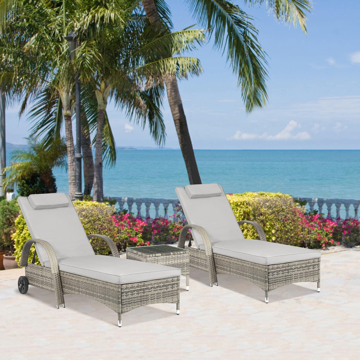 3 Pieces Outdoor Chaise Lounge Chairs Set Outdoor Pool Lounge Chairs Set of 2