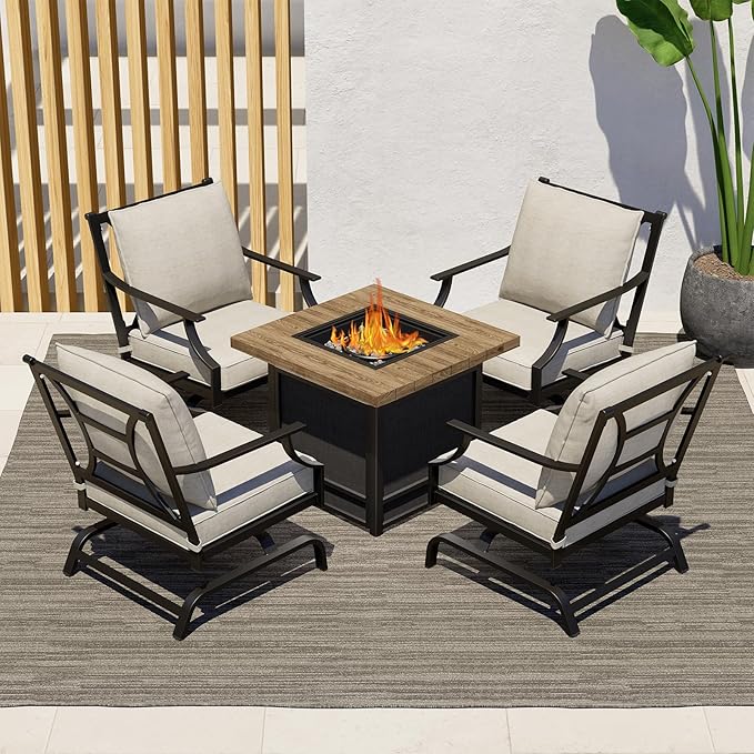 5-Piece Outdoor Furniture Conversation Sets with 32-Inch 40000 BTU Heat Propane Gas