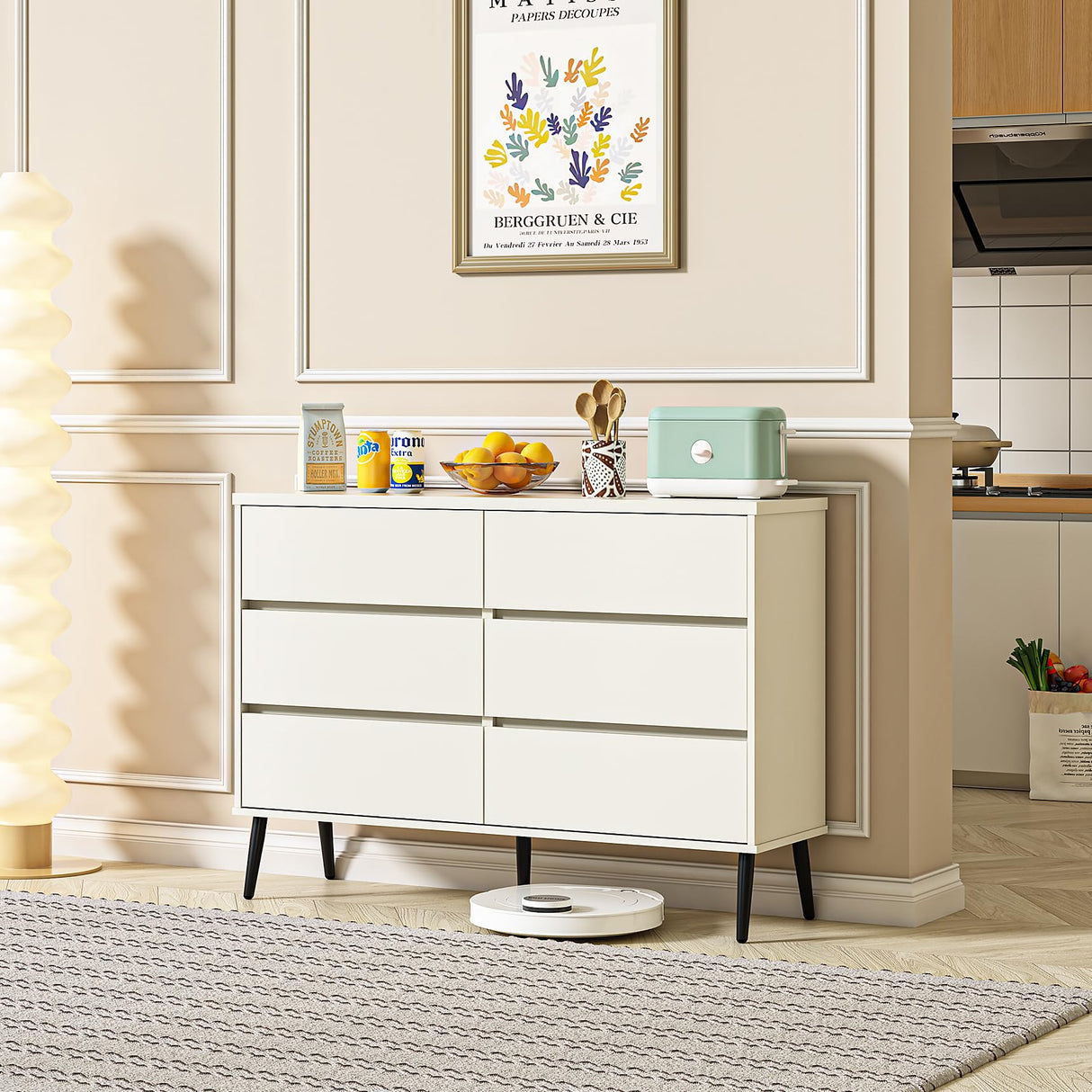 White Dresser for Bedroom, 6 Drawer Modern Double Dresser with Invisible Handles