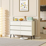 White Dresser for Bedroom, 6 Drawer Modern Double Dresser with Invisible Handles