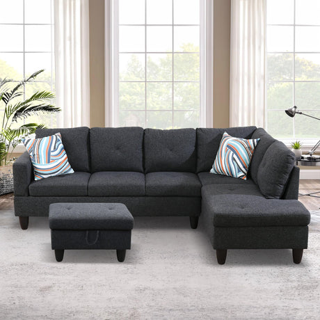 L-Shaped Sectional Sofa Set 3-Piece Luxurious Flannelette 5-seat Couches with Ottoman