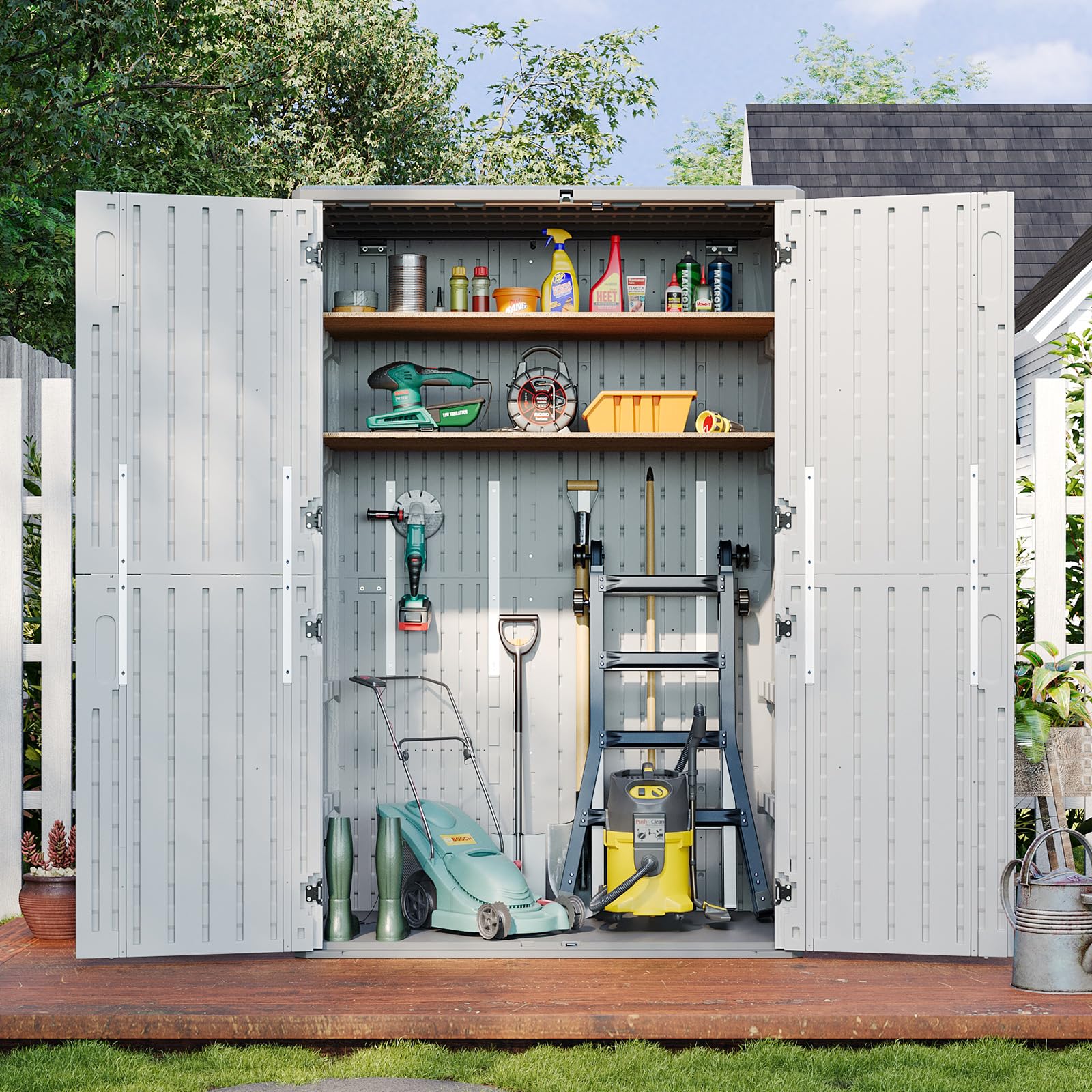 Outdoor Storage Shed, 64 Cu.Ft Vertical Storage Sheds Outdoor with Floor