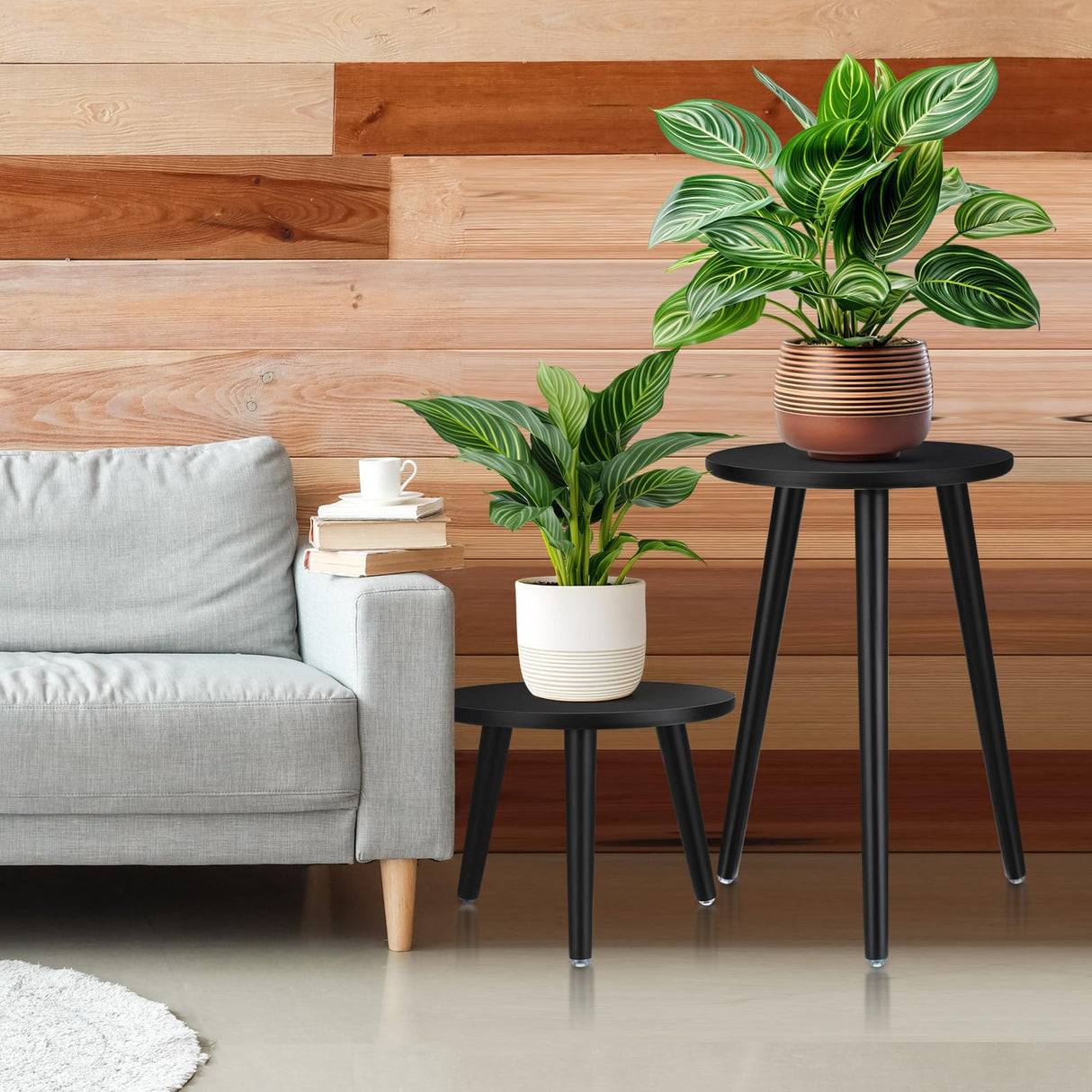 BriWoody Wooden Plant Stand – 2 Piece Indoor Decorative Table Set