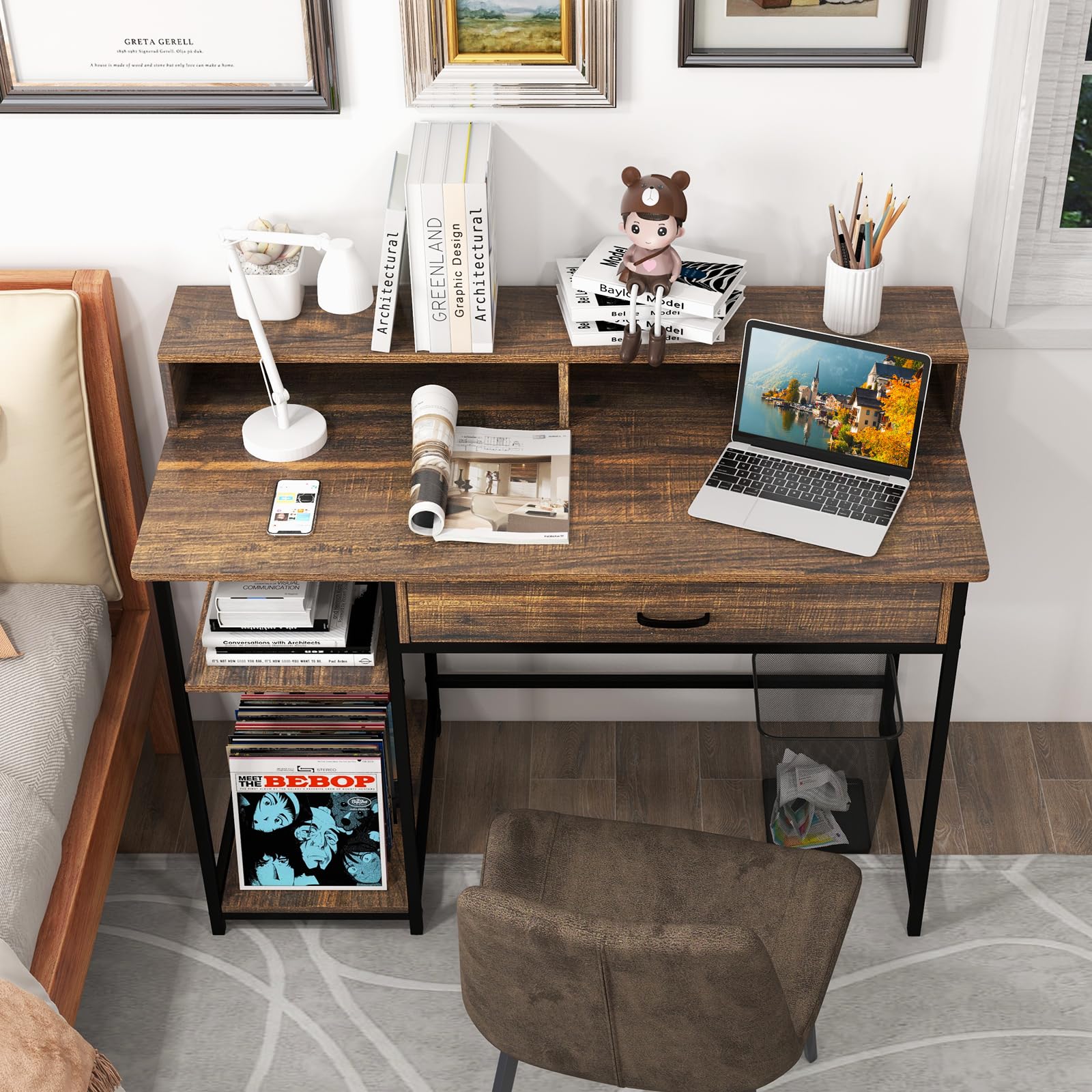 Computer Desk with Storage Drawer & Monitor Stand, 48” Home Office Writing Desk
