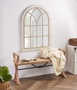 NIkoletta Large Classic Wood Windowpane Arch Mirror, 31x44, Distressed Coastal White