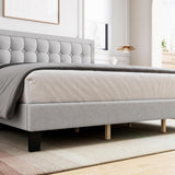 Full Size Bed Frame with Button Tufted Headboard, Upholstered Low Platform Bed Frame,