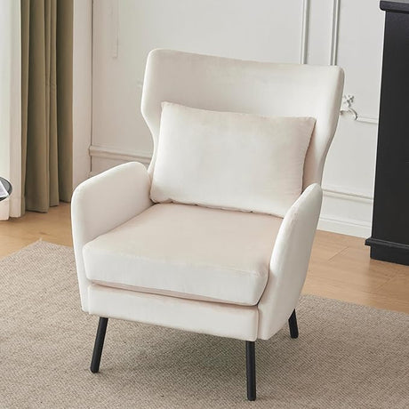 Wing Back Velvet Accent Chair, Modern Living Room Armchair Comfy Upholstered