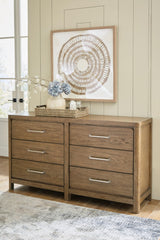 Cabalynn Casual 6 Drawer Dresser with Felt-lined Top Drawer for Bedroom, Light Brown