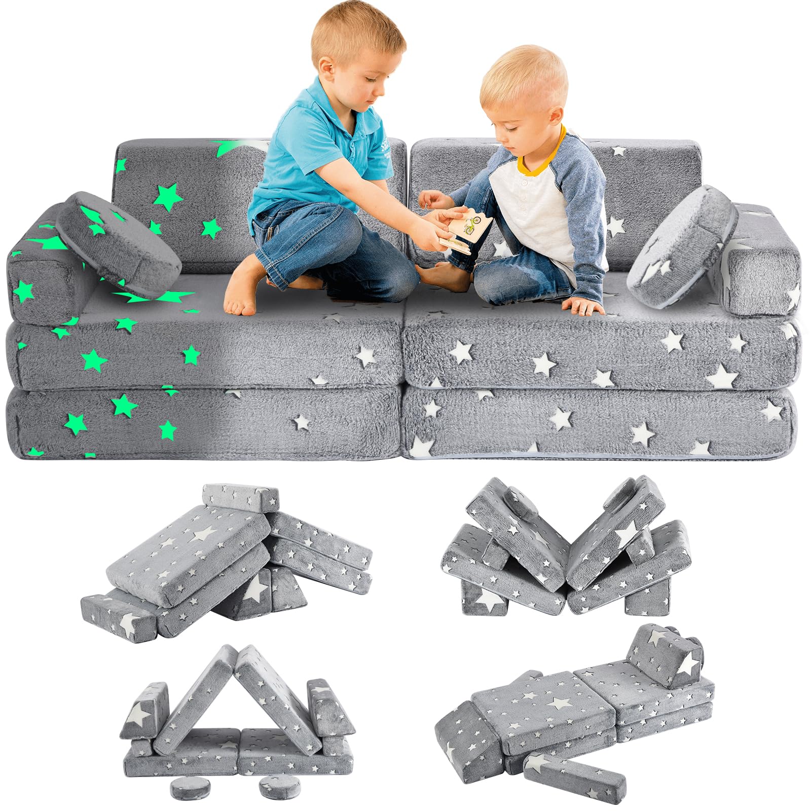 Kids Play Couch, 10 Pcs Glowing Stars Toddler Sofa