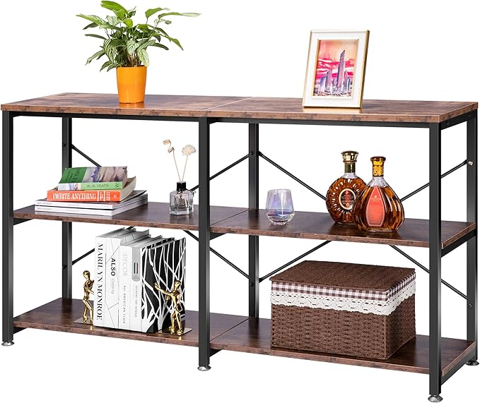 55 Inch Entryway Console Table, Narrow Industrial Sofa Table Behind Couch with 3-