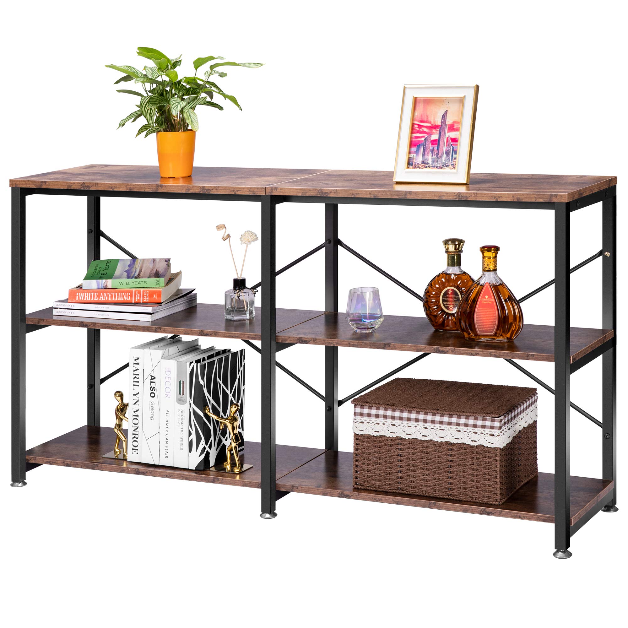 55 Inch Entryway Console Table, Narrow Industrial Sofa Table Behind Couch with 3-