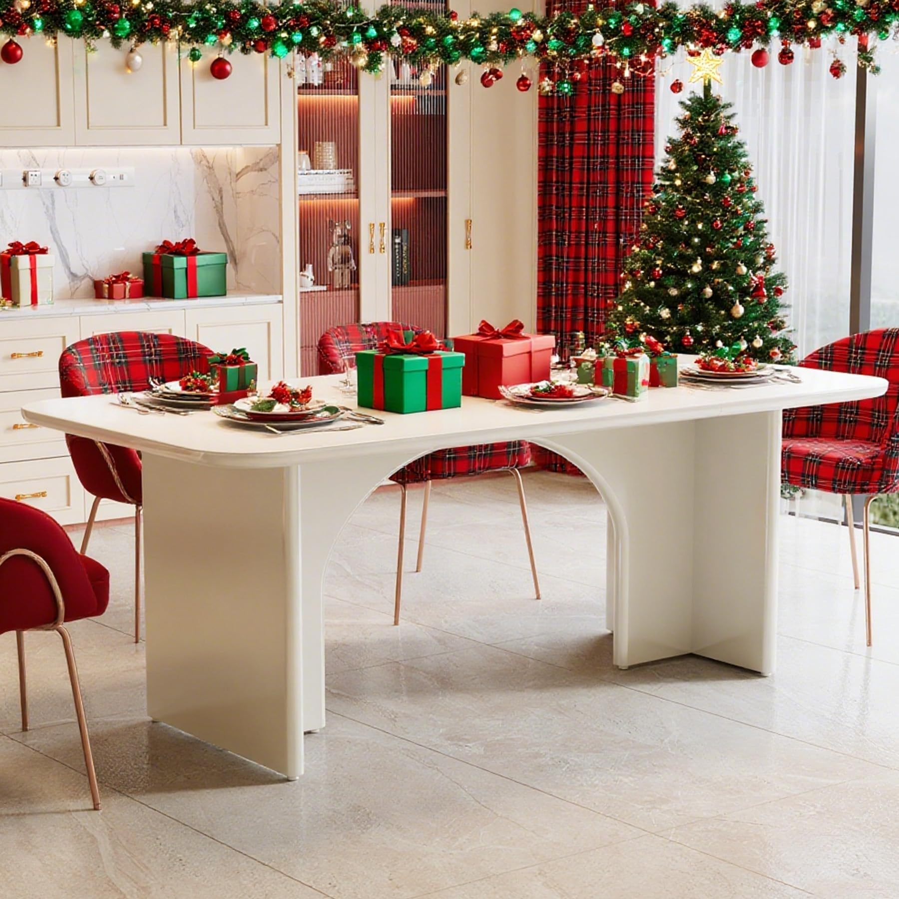 63" Modern White Dining Table for 4-6 People