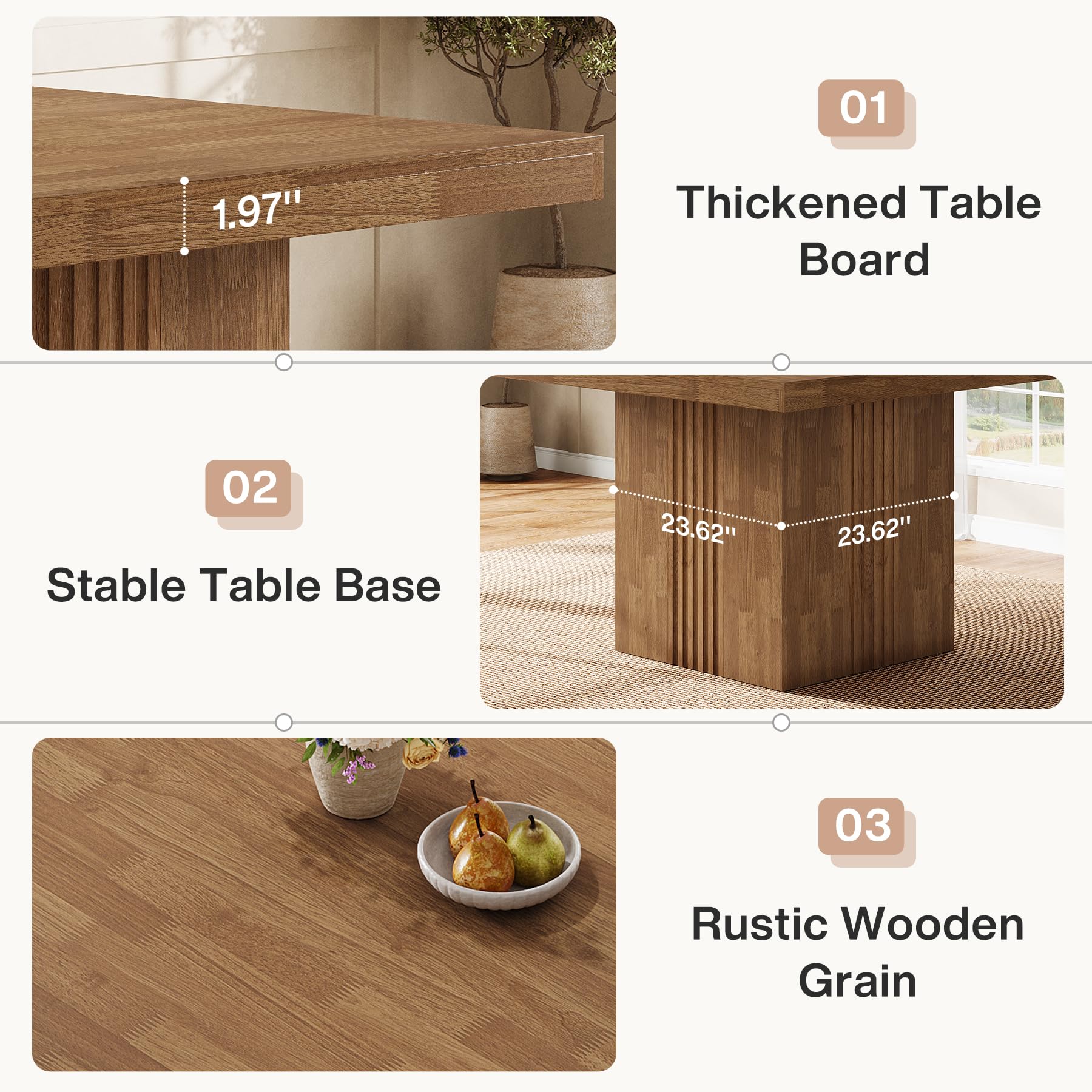 39-Inch Square Dining Table for 4 with Fluted Pedestal Base