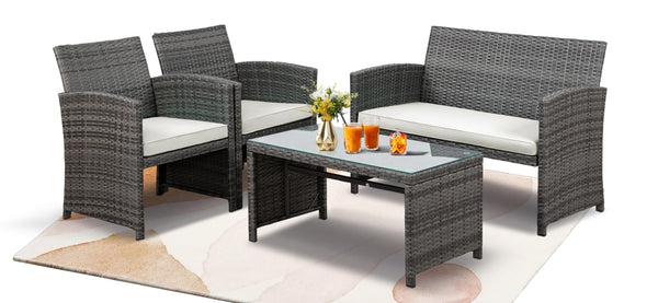 4 Pieces Outdoor Patio Furniture Sets Conversation Sets Rattan Chair Wicker Set