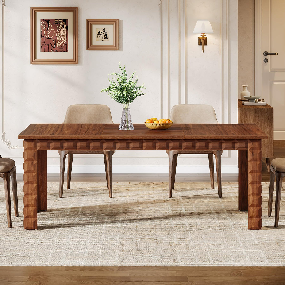 Dining Table for 6-8, 70.87-Inch Farmhouse Kitchen Table, Large Wood Dining Room