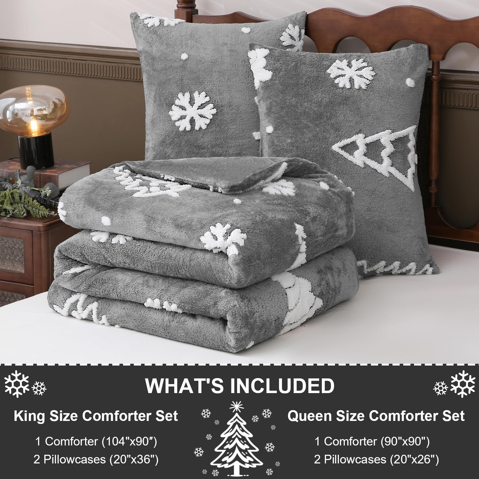 Christmas Tree Jacquard Queen Comforter Set - 3 Piece Winter Bedding