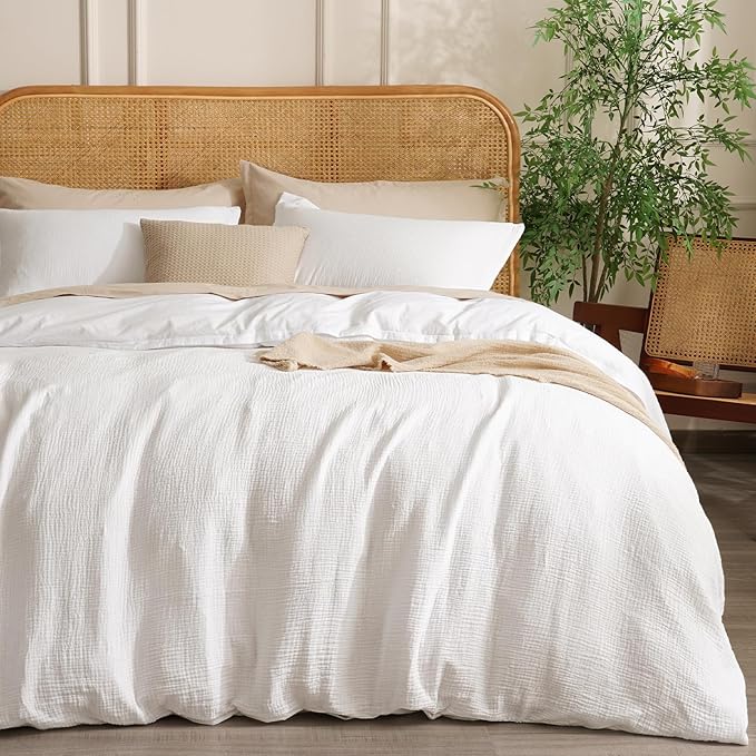 100% Cotton Muslin Duvet Cover Set Queen Size,3 Pcs Ultra Soft Breathable & Lightweight Gauze Bedding Set