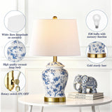 Chinoiserie Ceramic Table Lamps Set of 2 - 22" Blue and White Bedside Lamps