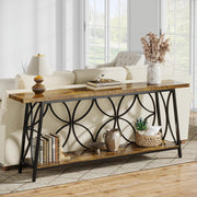 70.9-Inch Rustic Brown Console Table with Storage - 2-Tier Sofa Table