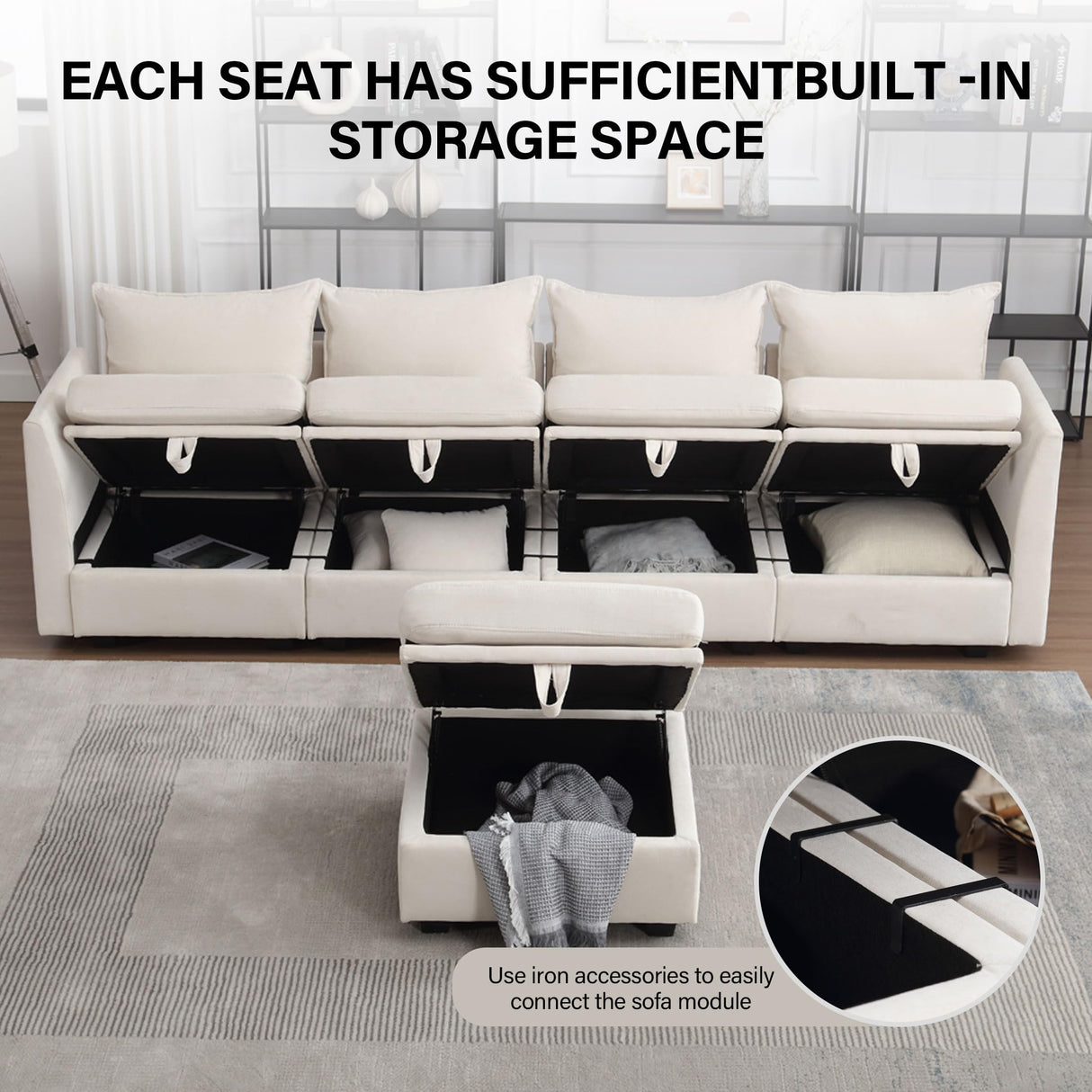 Modular Sectional Sofa, Convertible L Shaped Sofa Couch with Storage