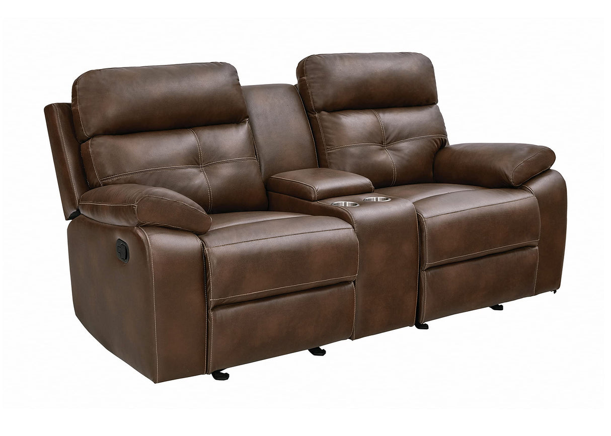 Damiano Glider Loveseat with Button Tuft Detailing and Cupholder Storage Console