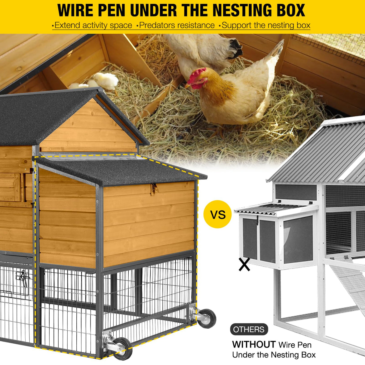 Mobile Chicken Coop 85" Large All-Steel Frame Hen House Poultry Cage